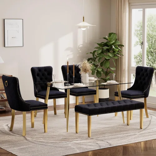 Vista 40 de Baysitone Juego de mesa de comedor de cristal de 51 pulgadas para 4, juego de 5 piezas de comedor moderno, mesa de cocina rectangular de vidrio