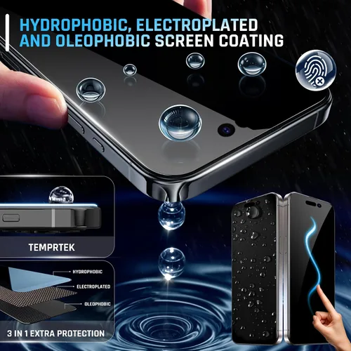 Vista 6 de TEMPRTEK+ 2 Pack para iPhone 14 Pro Protector de Pantalla de Privacidad, Vidrio Templado Antiespía, Resistencia a Rayaduras y Huellas Digitales