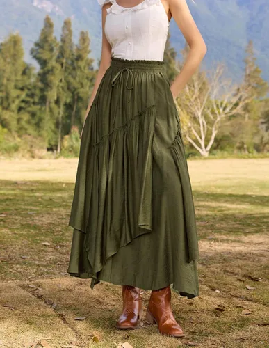 Vista 7 de Scarlet Darkness Falda larga renacentista con capas para mujer, con cintura alta, elástica, con bolsillos