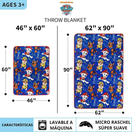 Vista 4 de Franco Ropa de cama infantil, manta de felpa supersuave para niños, 62 x 90 pulgadas, Patrulla Canina (Paw Patrol)