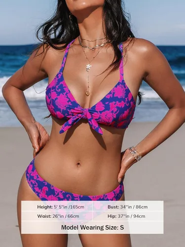 Vista 108 de CUPSHE - Conjunto de bikini de dos piezas para mujer, estampado floral y detalle de nudo de conejo