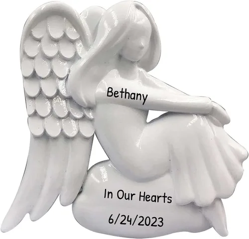 Vista 18 de Adorno de ángel personalizado 2025 – Adorno de ángel bebé rubio para niño, reloj de halo dorado, adornos de Navidad para bebé para alas de árbol
