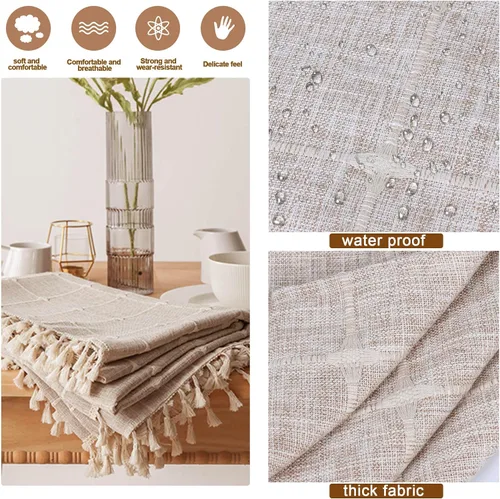 Vista 6 de Mantel de mesa auxiliar bohemio para sala de estar, con bolsillos y borlas, mantel rectangular a rayas para café, lavadora, secadora, refrigerador