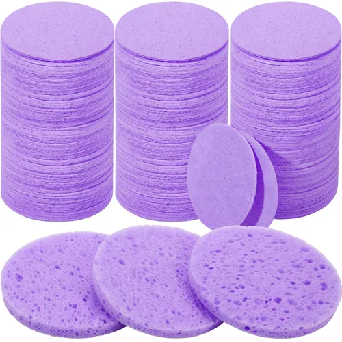 Vista 7 de Amyhill 300 esponjas faciales comprimidas, esponjas faciales naturales para limpieza, almohadillas exfoliantes faciales desechables para Azul