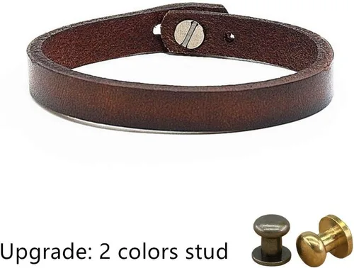 Vista 3 de Pulsera de cuero genuino para hombre, hecha a mano, ajustable, estilo punk, pulsera de cuero para hombres