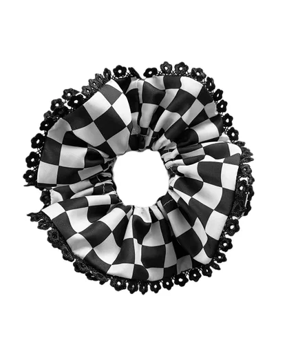 Vista 6 de Checkered Plaid Scrunchies Black White Plaid Checkered Hair Scrunchies Checkerboard BW17 (3 Pcs-A3)