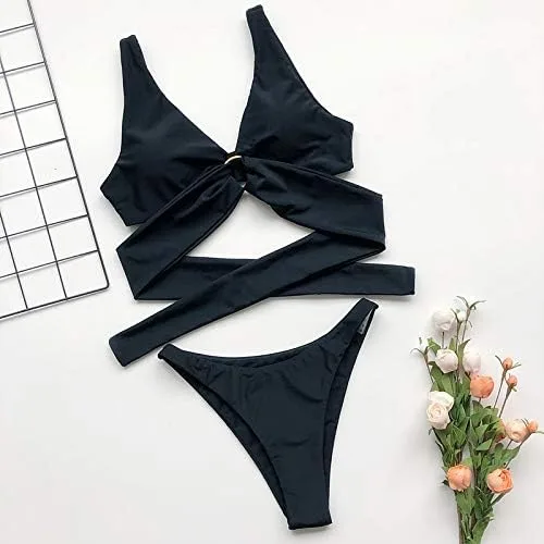 Vista 2 de CYee Traje de baño sexy de 2 piezas con cuello en V para mujer