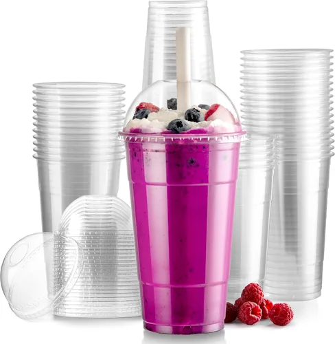 Vista 9 de Fit Meal Prep Paquete de 50 unidades de 12 oz Tazas de café desechables de plástico con tapas en forma de domo, tazas de café para llevar con tapas
