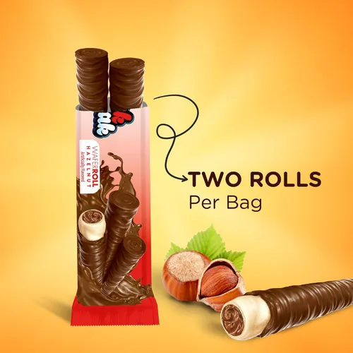 Vista 5 de Snack Break Rollos de Oblea de Avellana, Galletas de Oblea Enrolladas, Snack Delicioso con Capa de Cacao, Envueltos Individualmente, Palitos