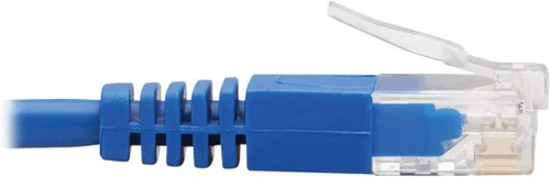 Vista 5 de Tripp Lite Cable Ethernet Cat6 en ángulo izquierdo, Cable de conexión de red UTP delgado moldeado Gigabit, azul, 1 pie (N204-S01-BL-LA)
