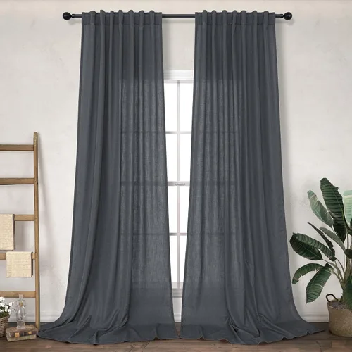 Vista 47 de DANCURTON Cortinas de lino para ventana, cocina moderna, dormitorio, ventanas pequeñas, 2 paneles con bolsillo con pestaña trasera, gruesas