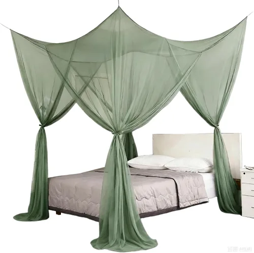 Vista 11 de Mengersi Cortinas de cama con dosel de 4 postes, mosquitero para cama tamaño Twin a Twin XL, cortinas de red para cama para camping, patio, red Negro