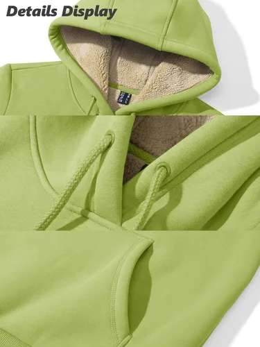 Vista 21 de MAGCOMSEN Sudaderas con capucha para mujer, con forro de sherpa, de vellón, para invierno, cálido, pesado, de algodón, con bolsillo
