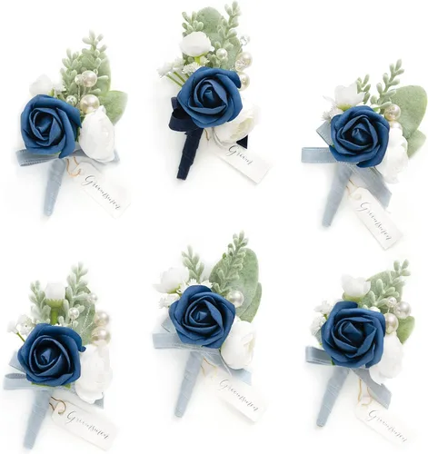 Vista 8 de Ling's Moment Boutonniere para Hombres Boda, Juego de 6, Novio y Padrinos Boutonniere para Boda Regreso a Casa Halloween Ceremonia Aniversario, Cena
