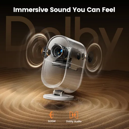 Vista 4 de Proyector de cine en casa con audio Dolby y altavoces de 20 W, proyector WiFi6 compatible con 1080P 4K con Bluetooth y HDMI ARC, proyector