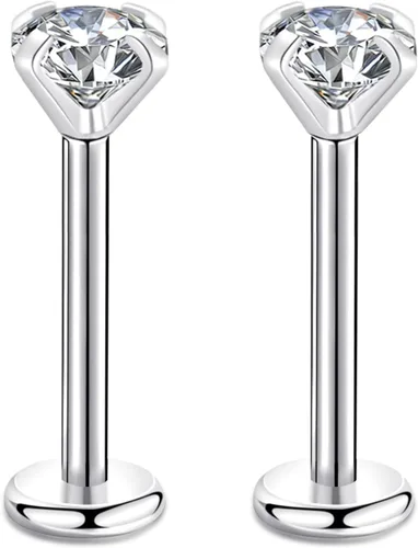 Vista 39 de CANDYFANCY Pendientes de 16 g, 2/3/4 mm, con circonia cúbica, triple hélice delantera, para cartílago de la oreja, Tragus, piercing de labio 16