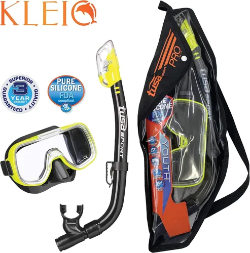 Vista 2 de TUSA Sport Conjunto combinado de máscara Mini-Kleio y esnórquel seco para jóvenes Negro/Amarillo Flash