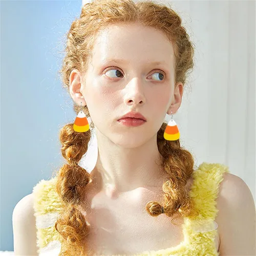 Vista 3 de ONLYJUMP Aretes de calabaza fantasma de Halloween para mujer, aretes de araña de gato de dibujos animados, aretes de acrílico de Halloween, aretes