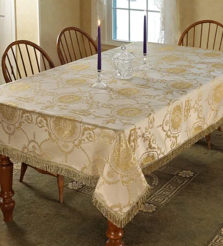 Vista 5 de Violet Linen Prestige - Mantel con diseño de damasco, 60 x 102 in, color burdeos. Borgoña