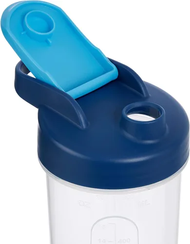 Vista 4 de Amazon Basics Botella mezcladora de proteínas con bola mezcladora, tazas para batidos, 20 onzas, paquete de 2, azul, 4.6 x 3.5 x 9.1 in