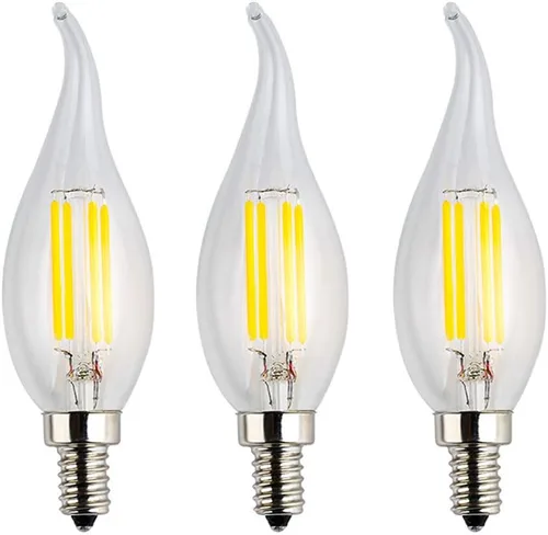 Vista 9 de Bombilla LED de bajo voltaje AC/DC de 12 V, 2 W, 200 lm, regulable con atenuador de CC, luz blanca cálida, base E12, punta de llama de vidrio