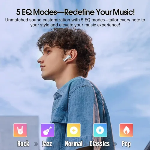 Vista 4 de Auriculares inalámbricos, auriculares Bluetooth 5.4 con pantalla táctil multifunción de 5 modos EQ, auriculares de 48H con graves estéreo y ANC
