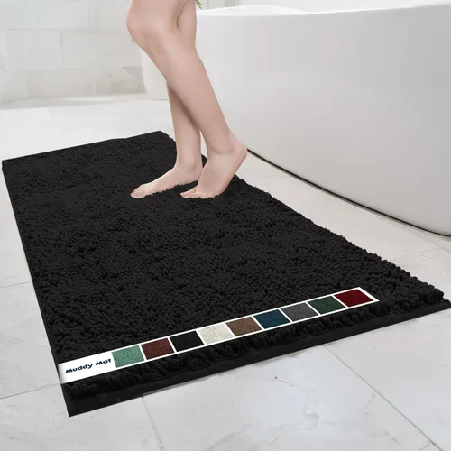 Vista 59 de Muddy Mat Alfombras de Baño de Chenilla de Microfibra de Secado Rápido Antideslizantes Lavables, Extra Gruesas, Suaves y Altamente Absorbentes Gris