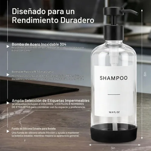 Vista 4 de Prus Waso Set dispensador de champú y acondicionador, transparente y negro