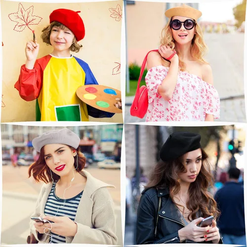 Vista 4 de SATINIOR 10 Piece Artificial Wool Beret for Woman, Artist Hat, French Style Polyester Beret Hat Set