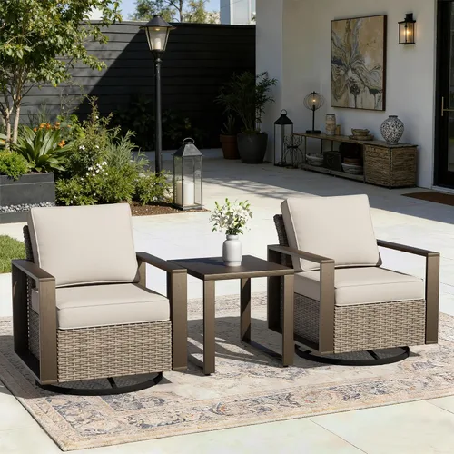 Vista 68 de Joyside - Sofá de mimbre para patio al aire libre, sofá de ratán de 3 plazas con cojines gruesos de olefina y reposabrazos rectangular con marco