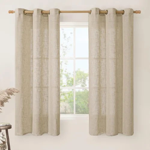 Vista 77 de LAMIT Cortinas de lino marrón caramelo para sala de estar, 84 pulgadas, de lino sintético, texturizado, filtrante de luz, paneles de privacidad