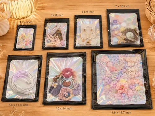 Vista 5 de Paquete de 100 bolsas de Mylar de 7.8 x 11.8 pulgadas con ventana transparente, bolsas de papel de aluminio resellables grandes de cuarto de galón
