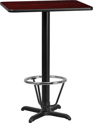 Vista 5 de Flash Muebles 24" x 30" mesa rectangular parte superior con 22" x 22" Bar Altura Base de mesa y pie anillo, Hierro fundido, Negro