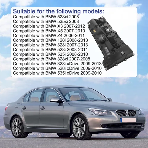 Vista 2 de Kit de tapa de válvula de motor con juntas y pernos 11127552281 2007-2013 compatible con BMW 128i 328i xDrive 328xi 528i xDrive 528xi 535i xDrive X3
