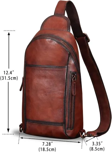 Vista 4 de IVTG Bolso bandolera de cuero genuino para hombres y mujeres hecho a mano mochila bandolera bolso bandolera bolsa de pecho