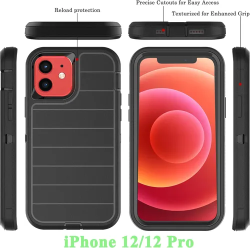 Vista 2 de YmhxcY Funda para iPhone 12/iPhone 12 Pro [2 Protectores de Pantalla de Vidrio Templado] Cubierta Duradera de 3 Capas A Prueba de Caídas/Funda