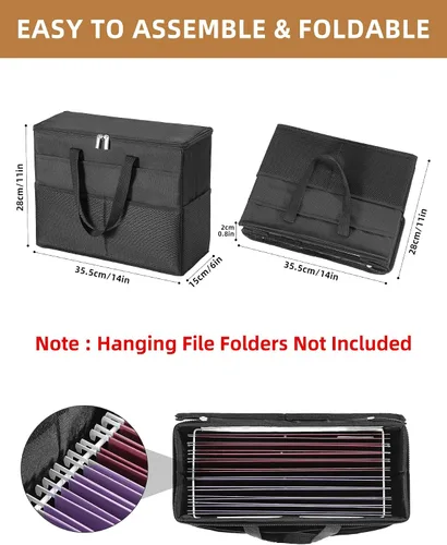 Vista 4 de Qozary Paquete de 2 Cajas Organizadoras de Carpetas de Archivos - Bolsa Portátil para Archivos Colgantes con Tapas, Caja Organizadora de Archivos
