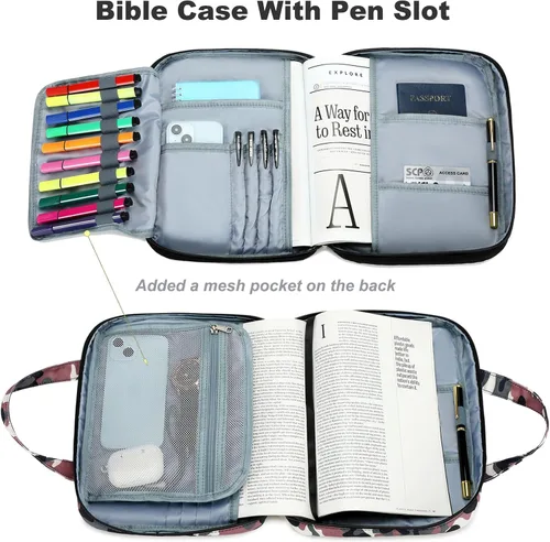 Vista 3 de Octsky Fundas para libros de la Biblia para hombre, funda protectora para la Biblia con bolsillo, verde militar