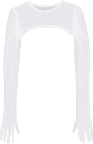 Vista 6 de FEESHOW Guantes de malla transparente para mujer manga larga parte delantera abierta protección solar top corto