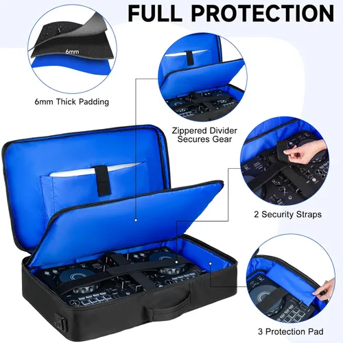 Vista 3 de Funda para controlador de DJ compatible con Pioneer DDJ-FLX4/DDJ-REV1 Negro&azul