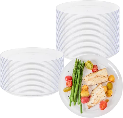 Vista 21 de Restaurantware Platos de fiesta de 7 x 7 pulgadas, 100 platos desechables de plástico para postre, platos redondos de plástico negro resistente