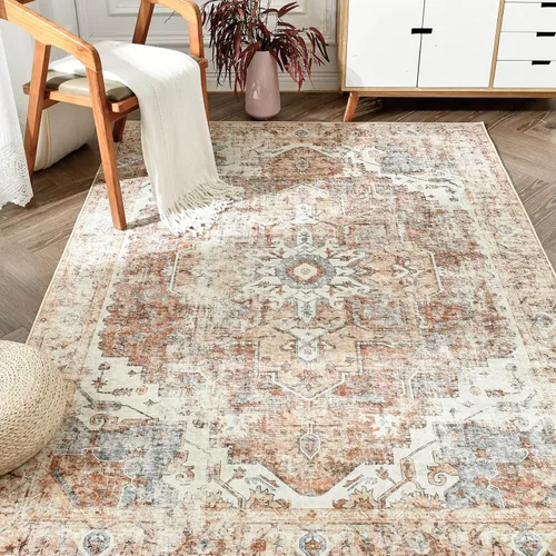 Vista 28 de jinchan Alfombra de Área 2x3 pies Alfombra Vintage de Entrada Lavable Bohemia Tapete Interior para Puerta Medallón Floral Tapete Pequeño para Puerta