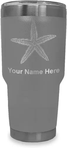 Vista 14 de LaserGram 20oz Vacuum Insulated Tumbler Mug, Starfish, Personalized Engraving Included (Black)