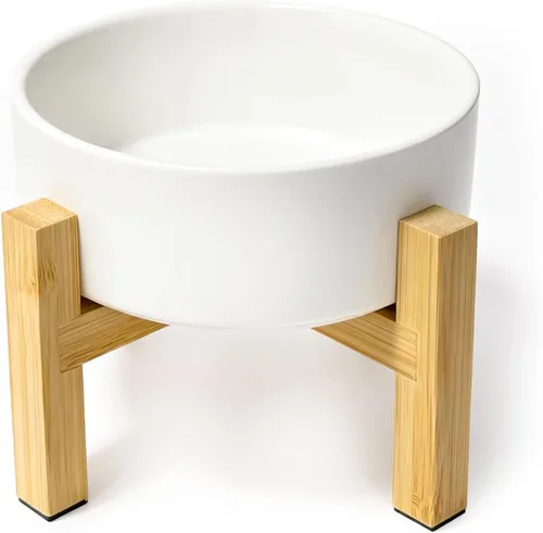 Vista 13 de Cuenco elevado de cerámica para gatos - Cuenco de comida para gatos con soporte de bambú - Plato elevado de comida para perros para cachorros - Verde