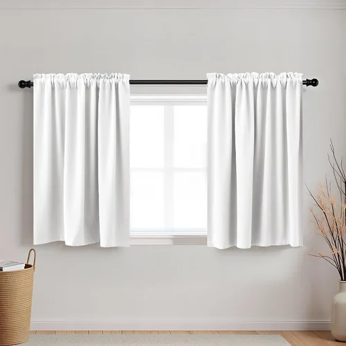Vista 34 de Cortinas de café KOUFALL de 18 x 24 pulgadas para tratamientos de ventanas pequeñas, niveles de cortinas bohemias opacas para ventanas de RV y Beige
