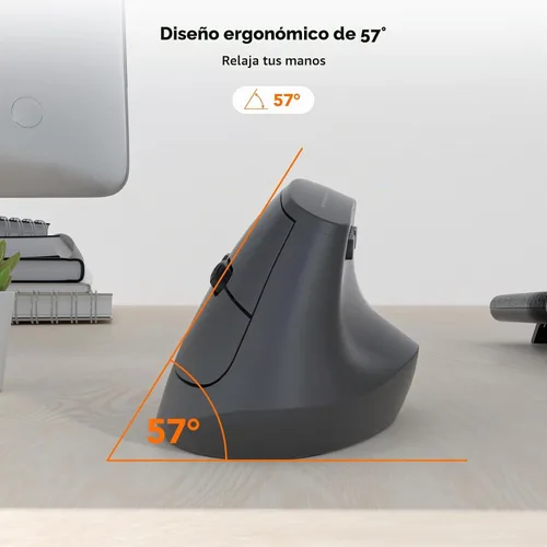 Vista 4 de KYSONA EM18 - Ratón vertical ergonómico inalámbrico, diseño Ergo, mouse inalámbrico Bluetooth para manos medianas, clic silencioso, DPI ajustable