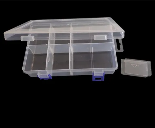 Vista 5 de Caja de almacenamiento de plástico transparente con divisores ajustables, organizador portátil de cuentas transparentes para aretes, organizador