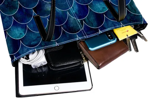 Vista 4 de Bolsos de mano de sirena de mar para mujer, bolsos grandes de cuero, bolso de hombro escolar