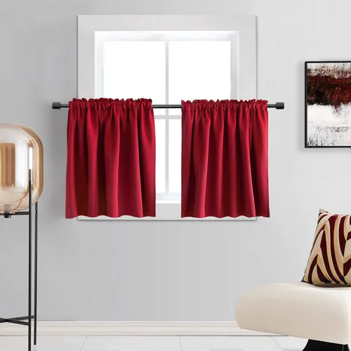 Vista 28 de DONREN Cortinas Cenefas de 20 pulgadas de largo - 2 paneles opacos aislantes térmicos pequeñas cenefas de cortina para baño con bolsillo para barra