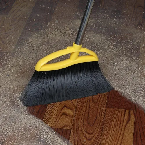 Vista 6 de Escoba de cerdas suaves para interiores, escoba angular con mango largo, escobas de barrido suave para pisos, escoba de cocina